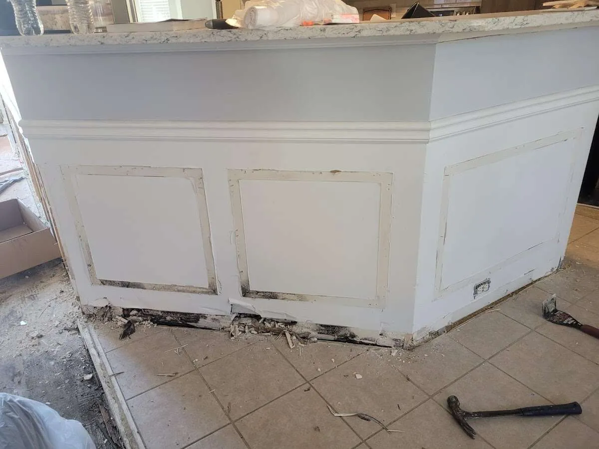 Water damage and mold on kitchen during Storm Damage Restoration in Kirkwood